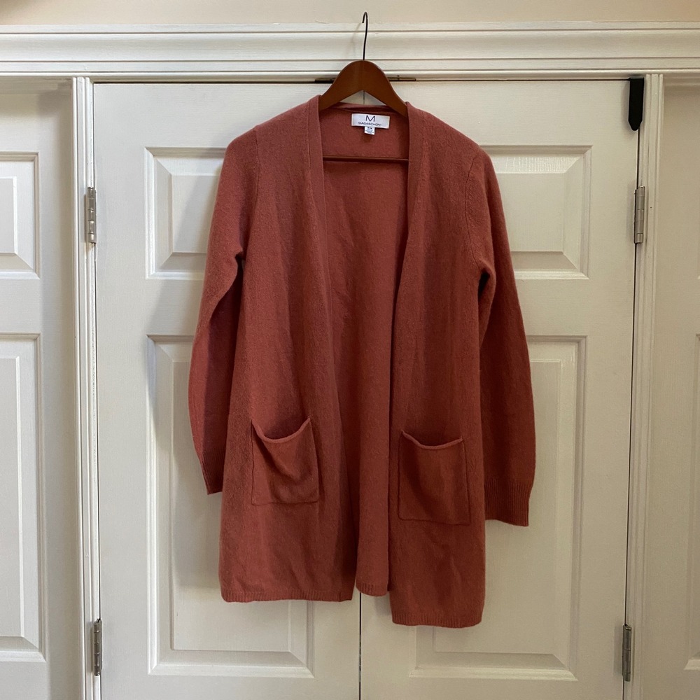 Magaschoni Cashmere Cardigan Women Medium Terracotta Open Front Longline Pockets